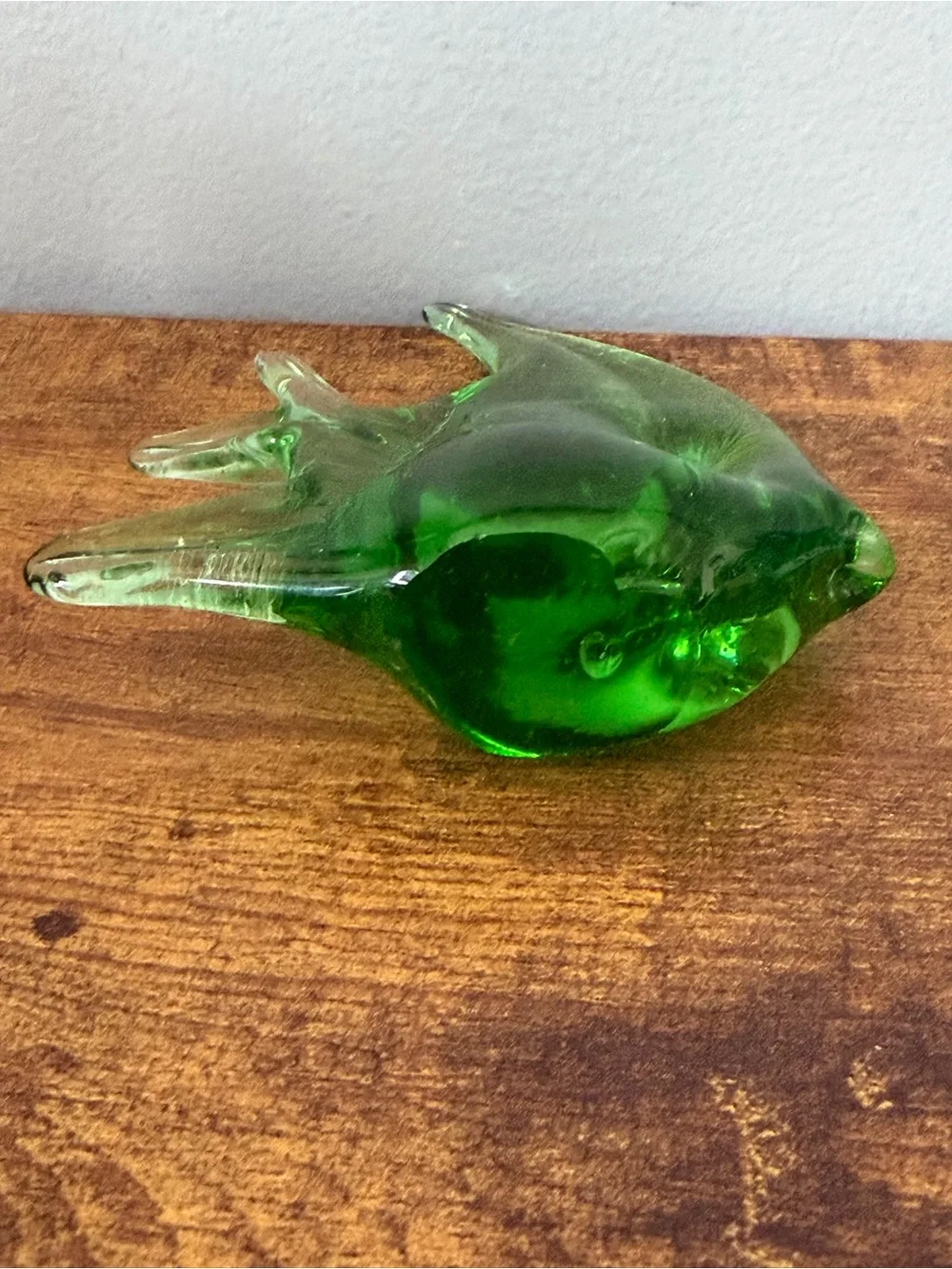 Vintage Hand Blown Green Art Glass Angelfish Figurine Murano Style MCM Decor
